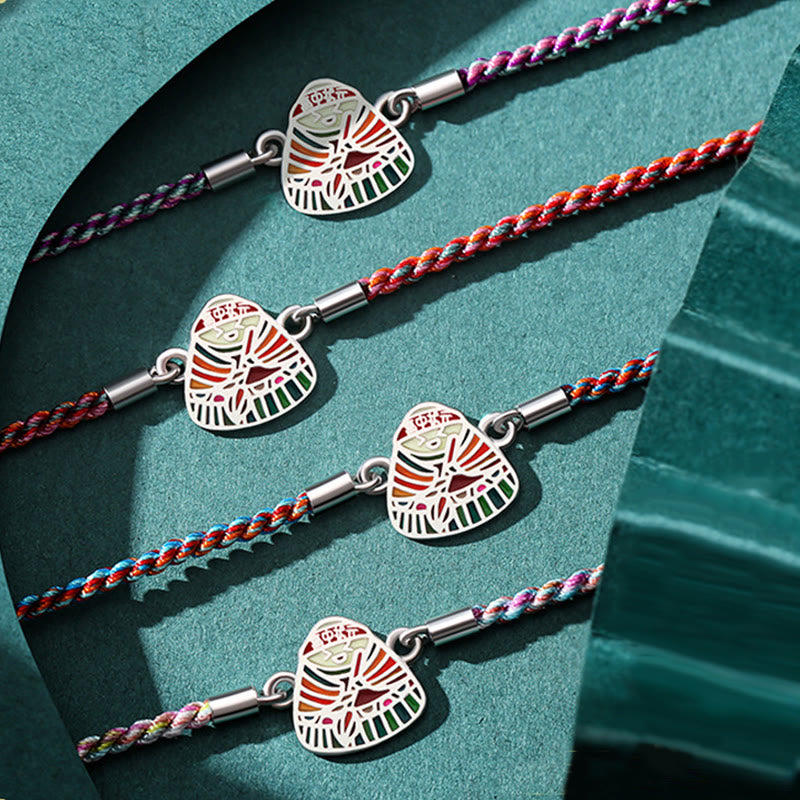Bracelet artisanal multicolore en argent sterling 925 Buddha Stones et motif Zongzi