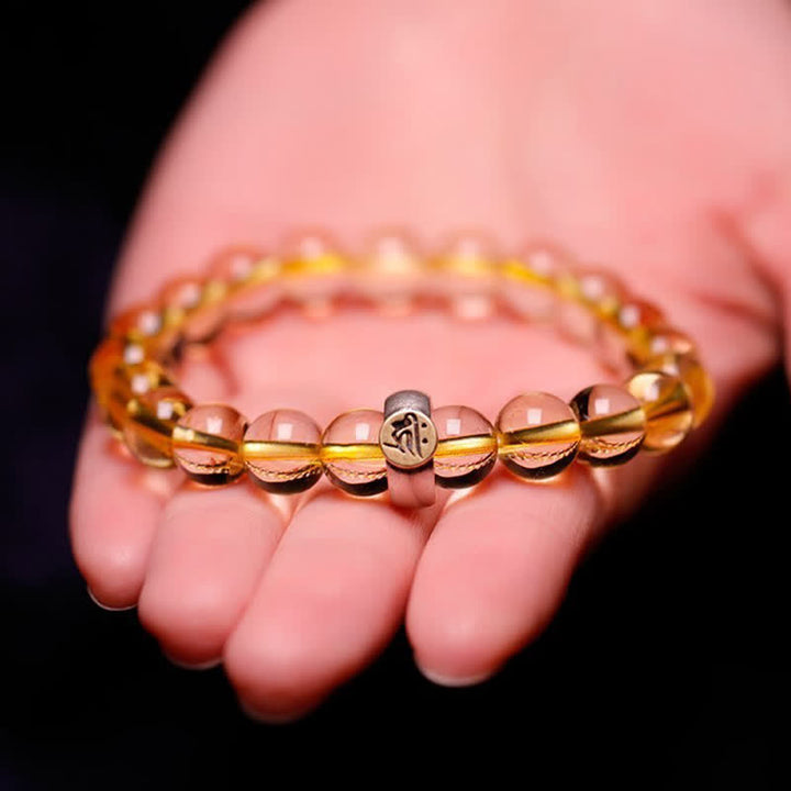 Bracelet de protection en argent sterling 925 avec pendentif en citrine et bouddha du zodiaque chinois