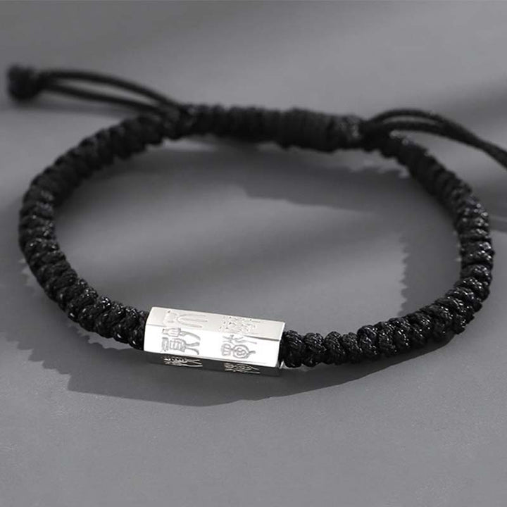 Bracelet en argent sterling 925 avec gravure de lettres de Buddha Stones et bénédiction - Noir (Taille du bracelet : 18-24 cm) - image 7