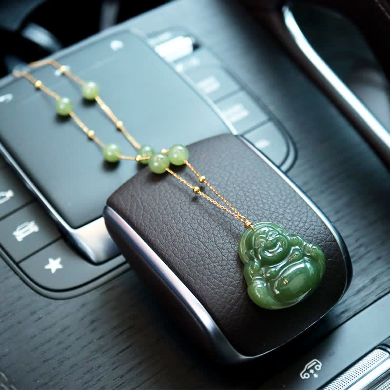 Collier porte-bonheur en jade Hetian avec pendentif en forme de Bouddha rieur - image 4