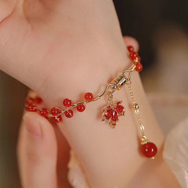 Bracelet porte-bonheur en forme de feuille d'érable rouge Buddha Stones