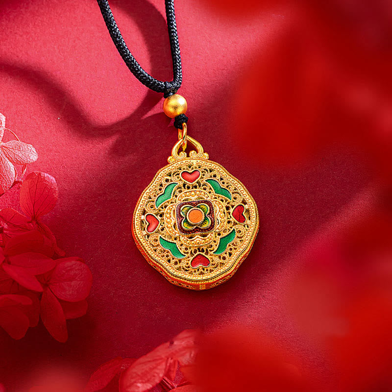 Collier pendentif en cuivre avec Buddha Stones et fleur d'amour et cœur