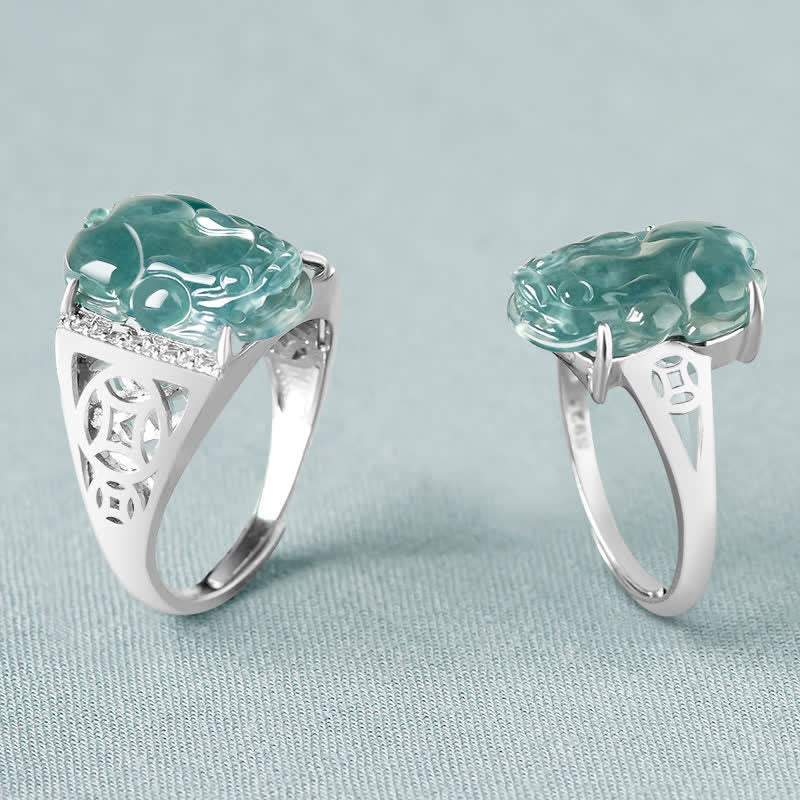 Bague porte-bonheur en jade PiXiu Fengshui en argent sterling 925 Buddha Stones