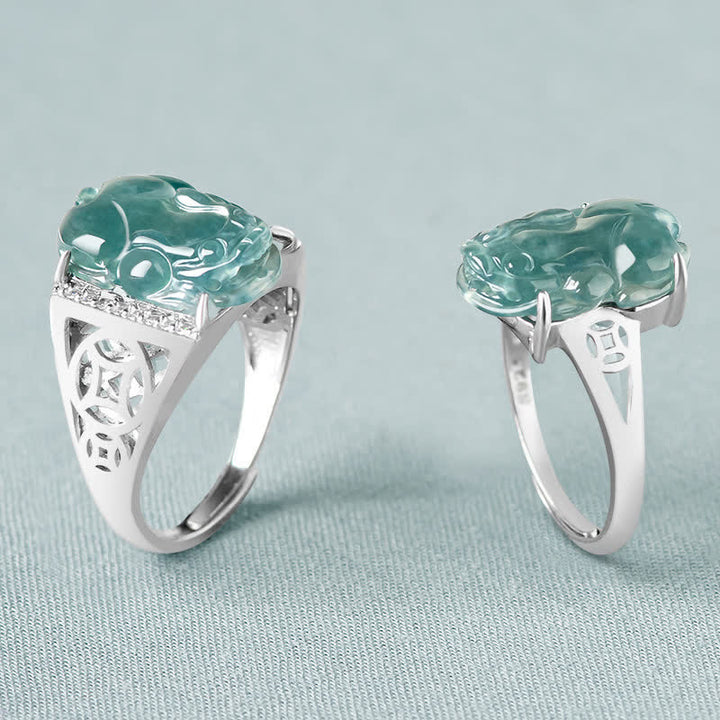 Bague porte-bonheur en jade PiXiu Fengshui en argent sterling 925 Buddha Stones