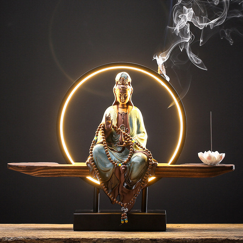 Buddha Stones Bouddha Avalokitesvara Céramique Lotus Relaxation Brûleur d'encens Décoration - Bleu d'Avalokiteshvara - image 19