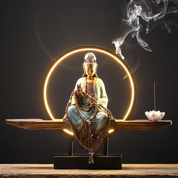 Buddha Stones Bouddha Avalokitesvara Céramique Lotus Relaxation Brûleur d'encens Décoration - Bleu d'Avalokiteshvara - image 19