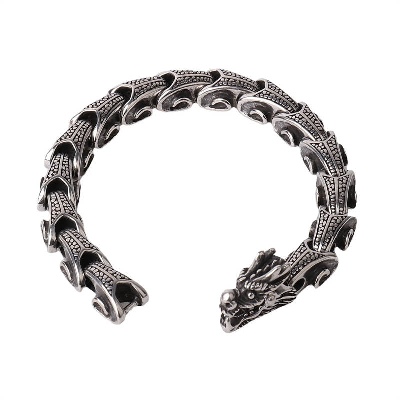 Bracelet porte-bonheur en acier titane et dragon