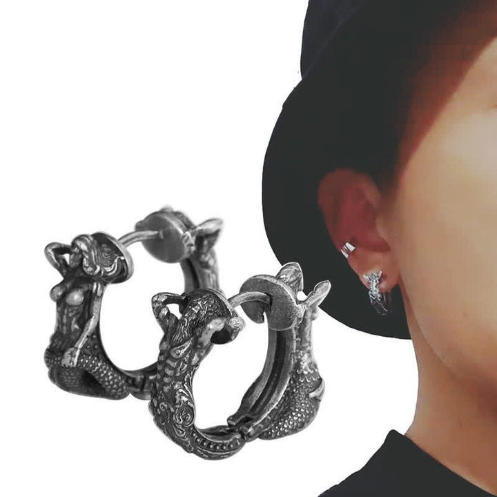 Boucles d'oreilles créoles en argent sterling 925 avec motif dragon