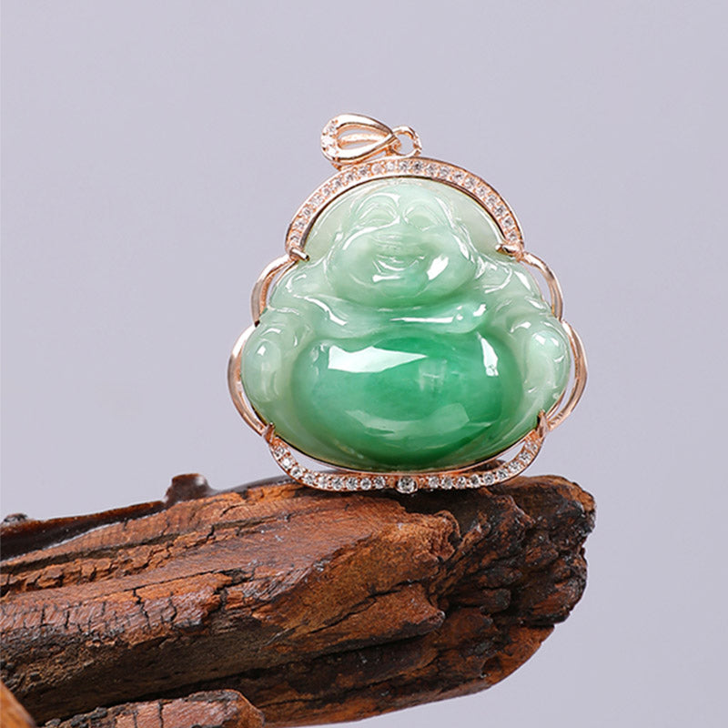 Collier avec pendentif en argent sterling 925 et jade naturel en forme de Bouddha rieur - image 9