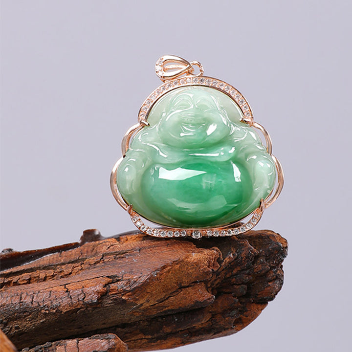 Collier avec pendentif en argent sterling 925 et jade naturel en forme de Bouddha rieur - image 9