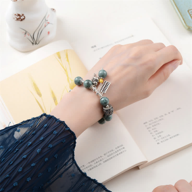 Bracelet de réussite en argent sterling 925 avec chat porte-bonheur en jade cyan et ambre Abacus - image 3
