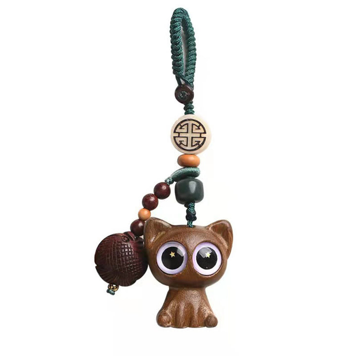 Buddha Stones en bois de santal vert, chat porte-bonheur, poisson koï, décoration à suspendre pour téléphone