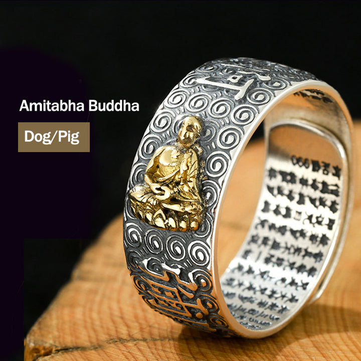 Bague ajustable Buddha Stones du zodiaque chinois Natal Bouddha Richesse Chance