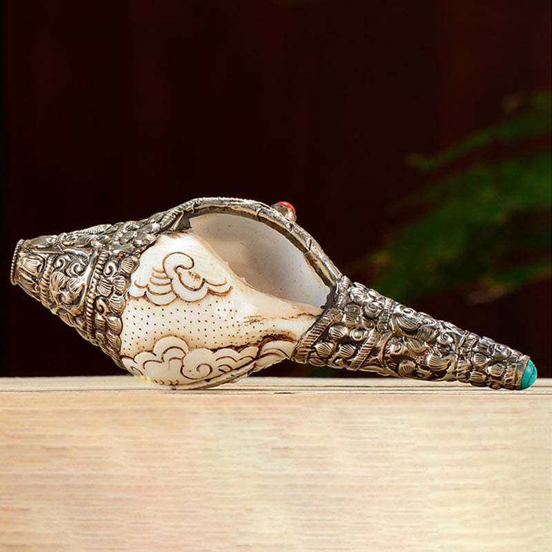 Coquillage de Bouddha Shankha gravé à la main tibétain, décoration positive de richesse - image 3