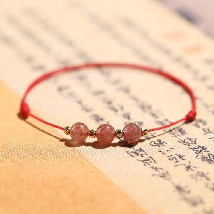 Bracelet de cheville tissé en fil rouge avec cristal de quartz fraise naturel Buddha Stones