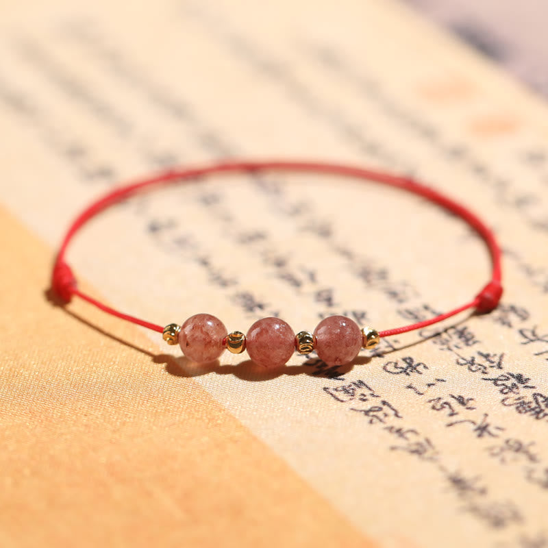 Bracelet de cheville tissé en fil rouge avec cristal de quartz fraise naturel Buddha Stones
