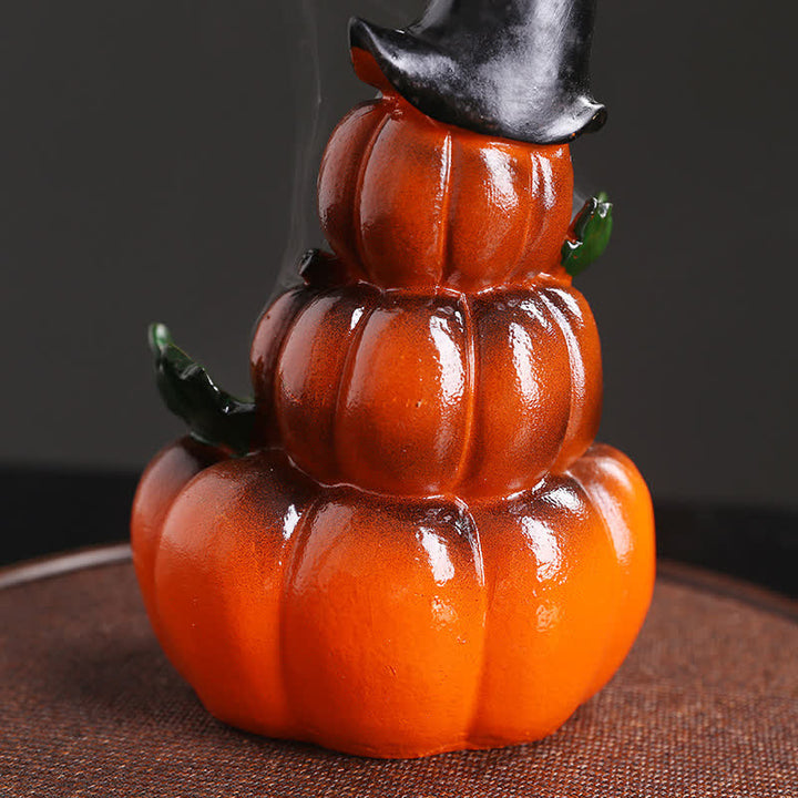 Décoration de brûleur d'encens de fontaine à fumée à refoulement en résine fantôme de citrouilles d'Halloween