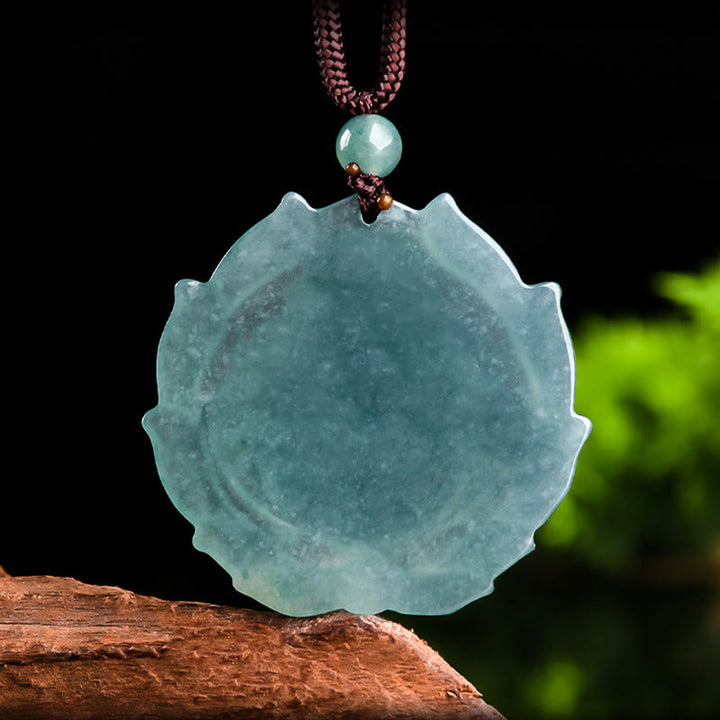 Buddha Stones pendentif porte-bonheur en jade naturel avec motif de lotus et de Bouddha rieur - image 8