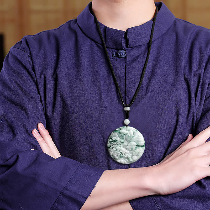 Collier en jade Buddha Stones et paysage de montagne