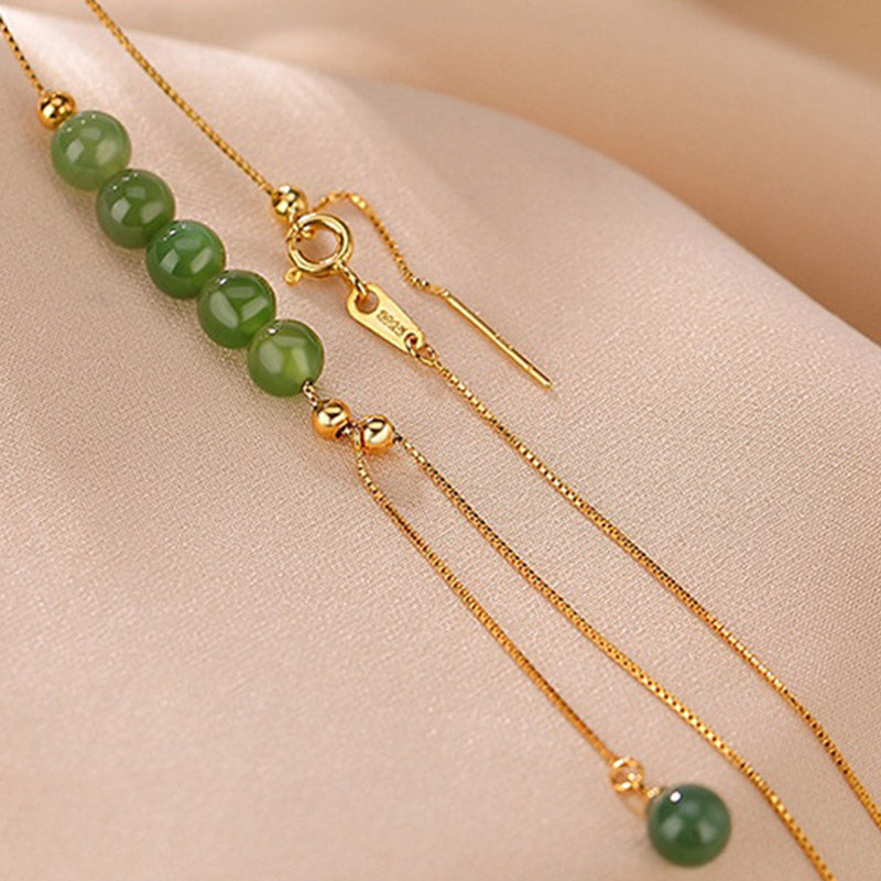 Collier pendentif de guérison en perles de jade cyan en argent sterling 925 Buddha Stones