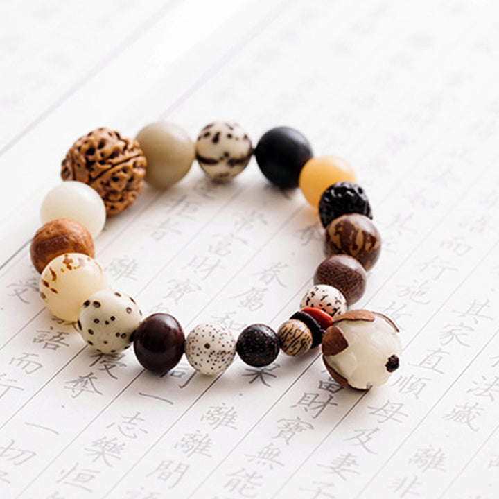 Bracelet Mala en Buddha Stones, graines de Bodhi, lotus, sagesse, paix