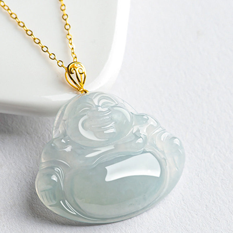 Collier pendentif Bouddha rieur en jade naturel et or 18 carats - image 5
