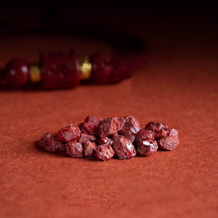 Bracelet tressé avec Buddha Stones tibétaines en cinabre Om Mani Padme Hum gravé et bénédiction