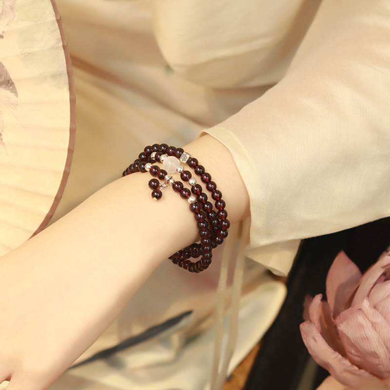 Bracelet triple tour en argent sterling 925 avec protection œil de chat et grenat naturel Buddha Stones - image 7
