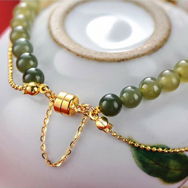 Bracelet porte-bonheur en argent sterling 925 Buddha Stones et jade Hetian naturel