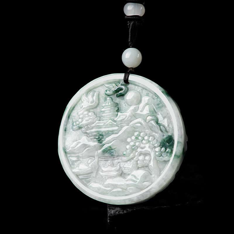 Collier en jade Buddha Stones et paysage de montagne