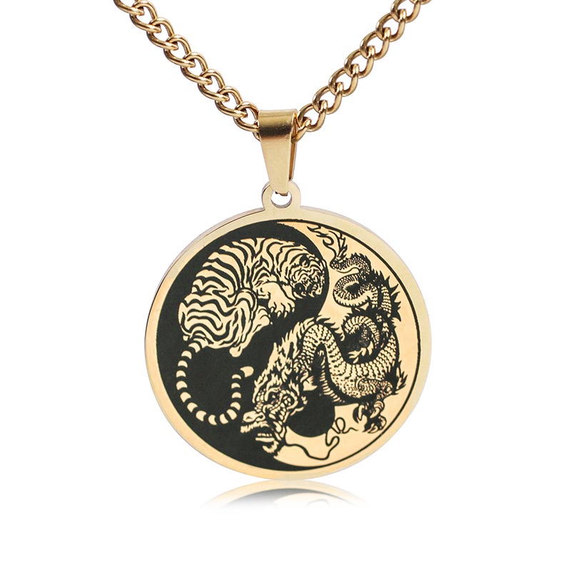 Collier chaîne en acier titane Buddha Stones Tiger Dragon Pendentif Harmonie