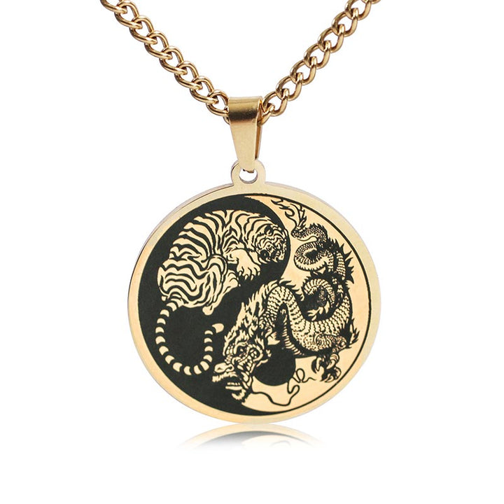 Collier chaîne en acier titane Buddha Stones Tiger Dragon Pendentif Harmonie