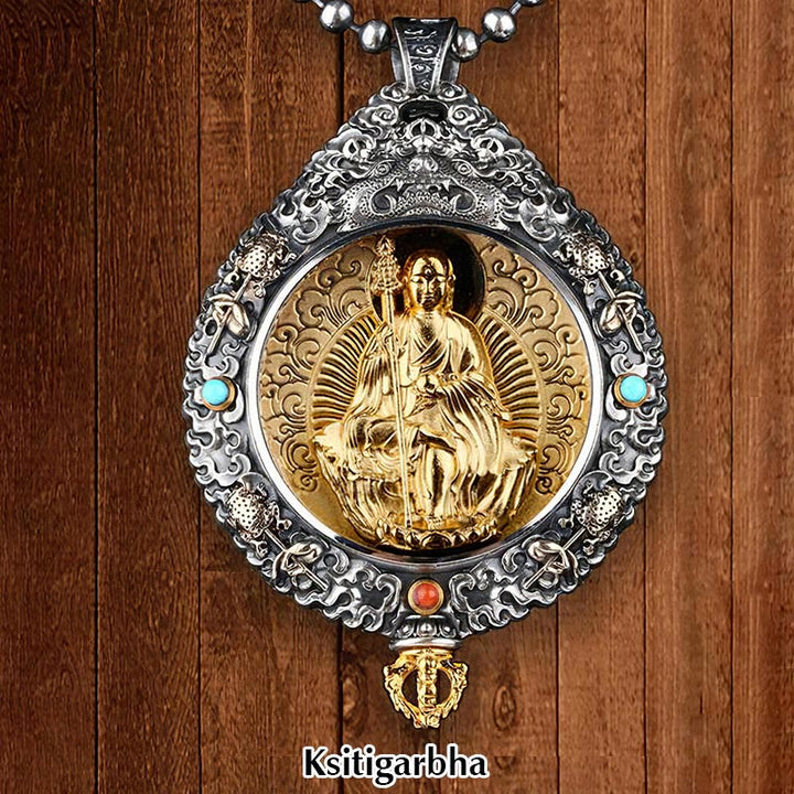 Buddha Stones Zodiaque chinois Bouddha natal Thangka Neuf palais Huit diagrammes Richesse Collier pendentif rotatif