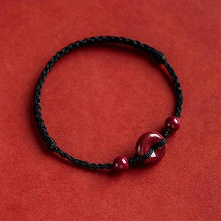 Bracelet de cheville en corde de bénédiction avec breloque en cinabre faite à la main en Buddha Stones