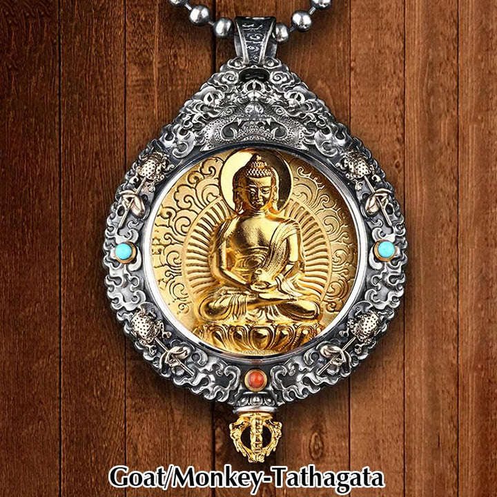 Buddha Stones Zodiaque chinois Bouddha natal Thangka Neuf palais Huit diagrammes Richesse Collier pendentif rotatif