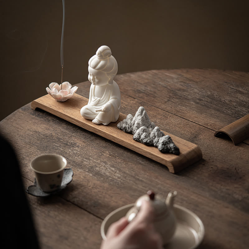 Buddha Stones Fleur de Lotus Tathagata Kwan Yin Avalokitesvara Ksitigarbha Méditation Bâton en céramique Brûleur d'encens Décoration