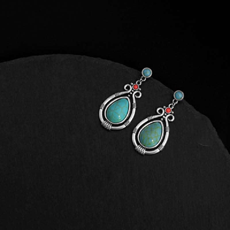 Boucles d'oreilles pendantes en forme de goutte d'eau turquoise vintage du Tibet