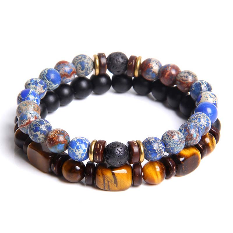 Bracelet de perles œil de tigre en cristal de guérison en Buddha Stones 2 pièces