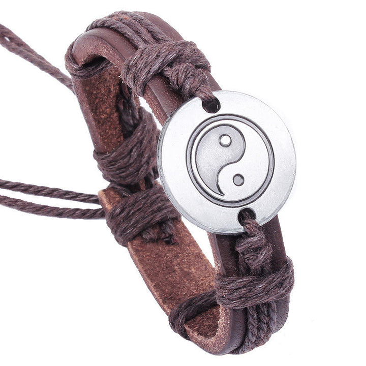 Bracelet en cuir avec cordon d'harmonie rétro Yin Yang et Buddha Stones