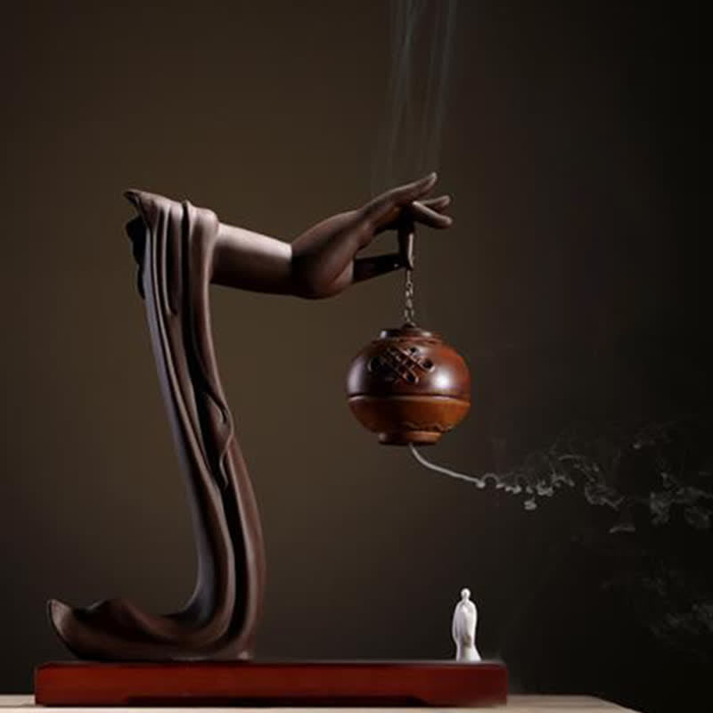 Brûleur d'encens en céramique avec bénédiction du lotus tibétain