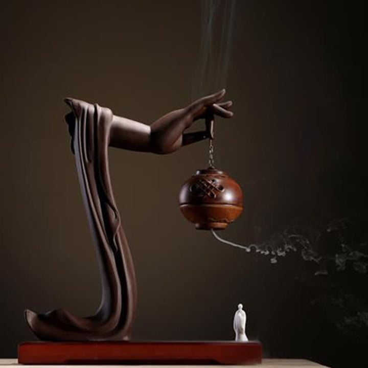 Brûleur d'encens en céramique avec bénédiction du lotus tibétain