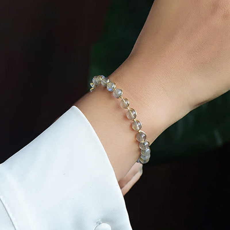 Bracelet de guérison positif en pierre de lune naturelle plaqué or 14 carats de Buddha Stones - image 2