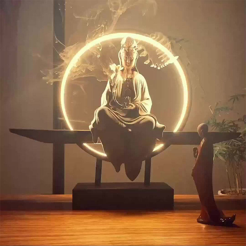 Buddha Stones Bouddha Avalokitesvara Céramique Lotus Relaxation Brûleur d'encens Décoration - image 1