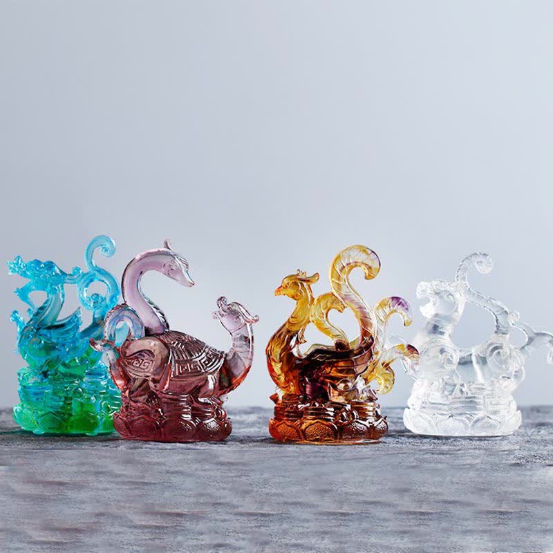 Buddha Stones Feng Shui Quatre symboles Dragon azur Pièce d'art en cristal Liuli faite à la main Décoration de bureau à domicile