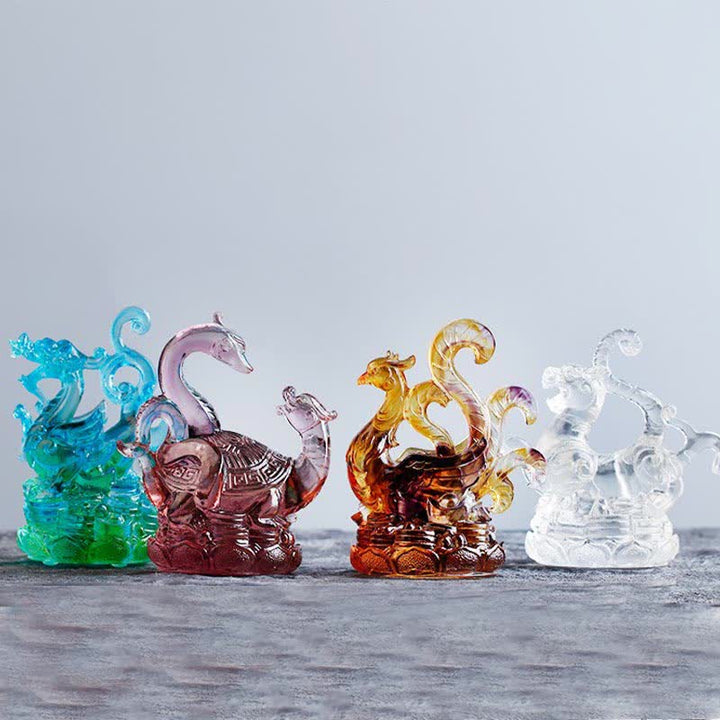 Buddha Stones Feng Shui Quatre symboles Dragon azur Pièce d'art en cristal Liuli faite à la main Décoration de bureau à domicile