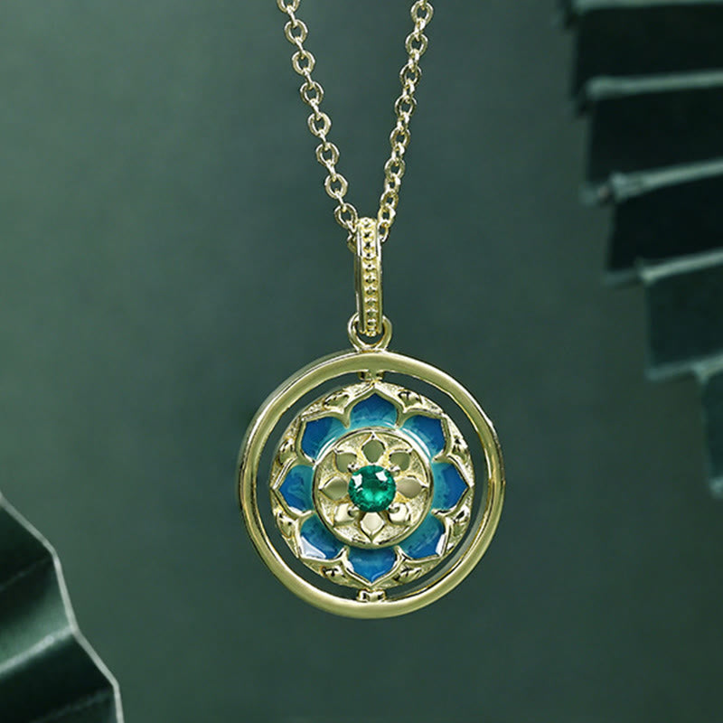 Collier pendentif rotatif en argent sterling 925 avec Buddha Stones et fleur de lotus en zircone