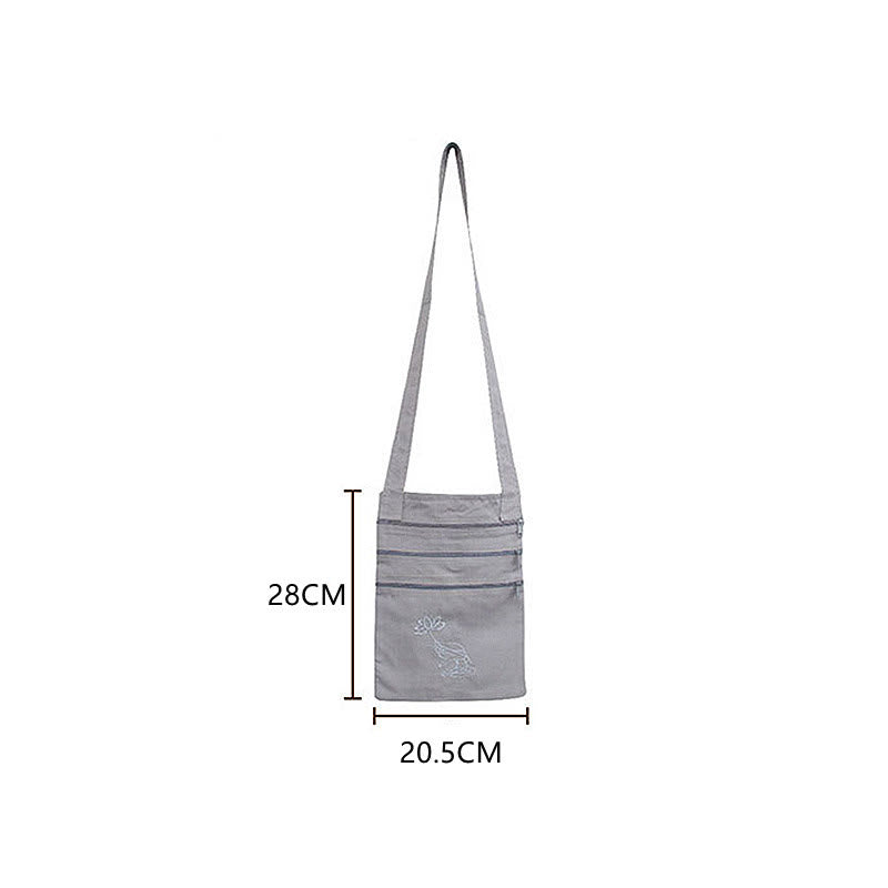 Sac à bandoulière en coton brodé Lotus pour pratique spirituelle