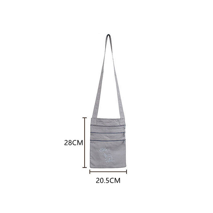Sac à bandoulière en coton brodé Lotus pour pratique spirituelle