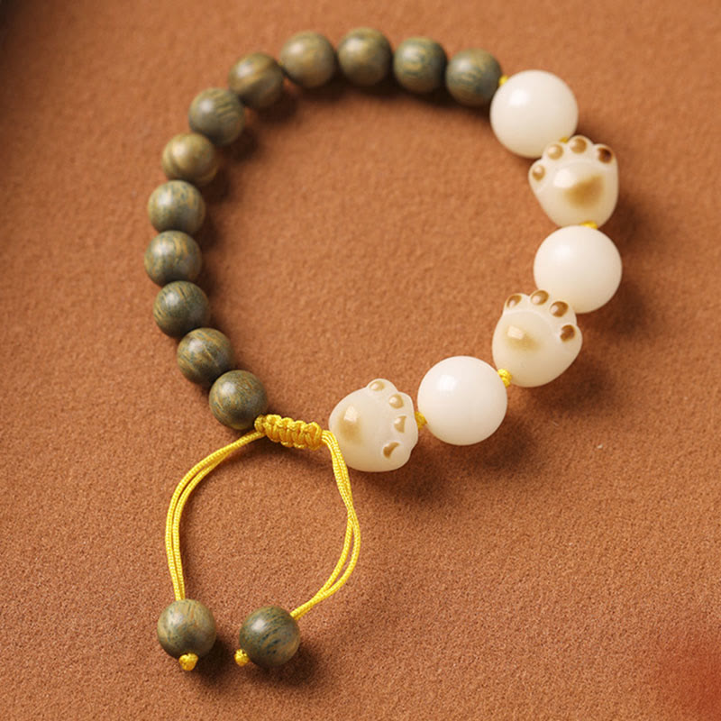 Bracelet de guérison en Buddha Stones de chat et pattes de chat en bois de santal vert naturel et graines de Bodhi - image 2