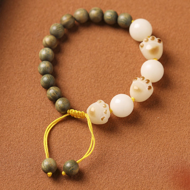 Bracelet de guérison en Buddha Stones de chat et pattes de chat en bois de santal vert naturel et graines de Bodhi - image 2